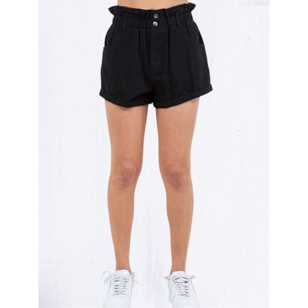 American Bazi Black High Rise Paper Bag Shorts Size Large NWT - Picture 2 of 9